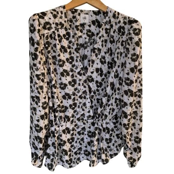Cabi Top Womens Medium Neutral Watercolor Surplice Pleated Back 5898 - Picture 1 of 9